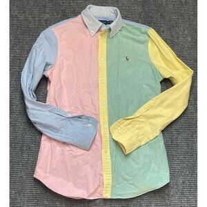 Ralph Lauren Shirt Mens Medium Color Block Fun Oxford Button Up Pastel Striped